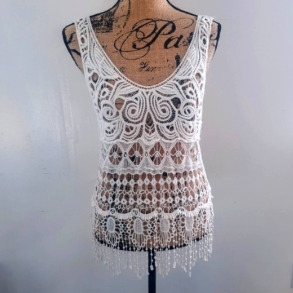 Boho vintage ivory knit top